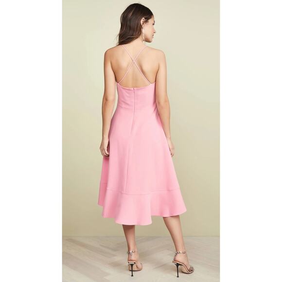Black Halo Pink  Party midi Marie Dress asymmetrical hem  size 8 - Picture 3 of 14
